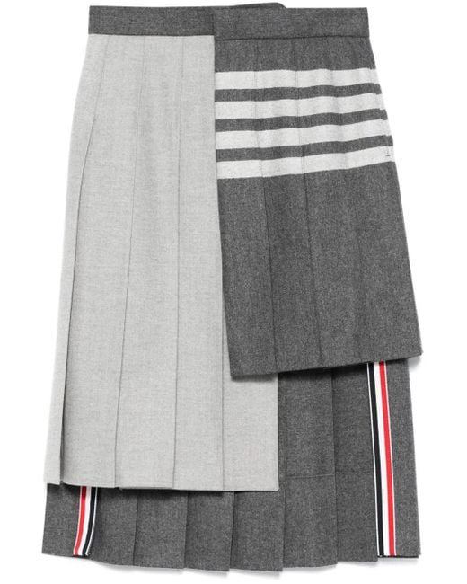 Thom Browne 4 Bar Stripes Geplooide Midi-Rok in het Gray