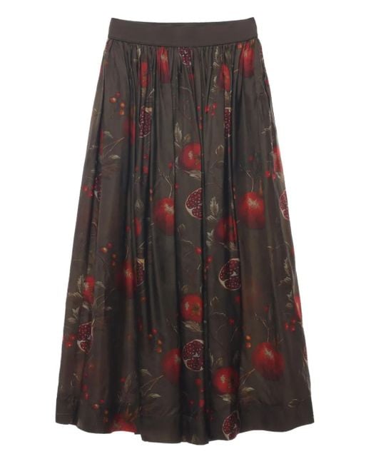 Uma Wang Brown Pomegranate-Print Pleated Maxi Skirt