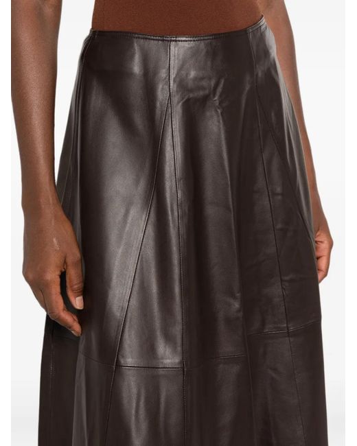 Arma Gray Paneled Leather Midi Skirt
