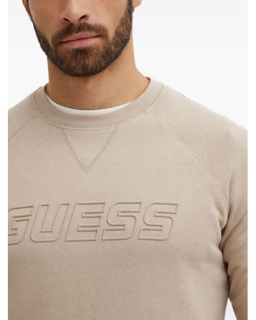 Guess Natural Aldwin Logo-Embossed Raglan-Sleeve Sweater for men