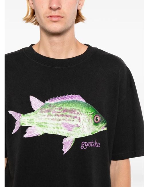 Melt Black Gyotaku-Print Cotton T-Shirt for men