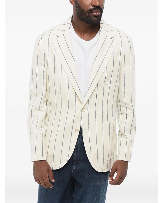 Brunello Cucinelli Natural Blazer Boutonné À Fines Rayures for men