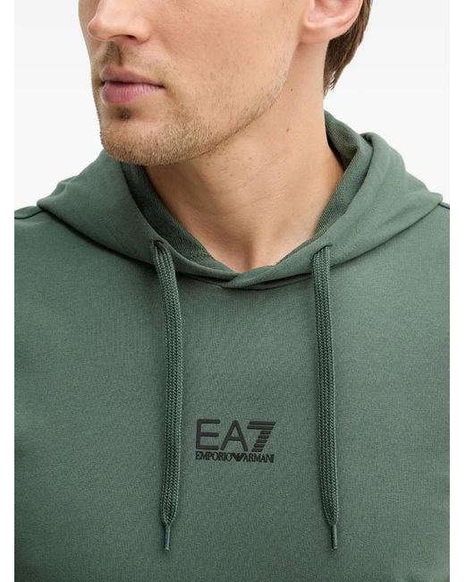 EA7 Green Drawstring Logo-Detail Hoodie for men