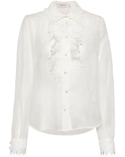 Zimmermann White Doily Lace-trim Shirt