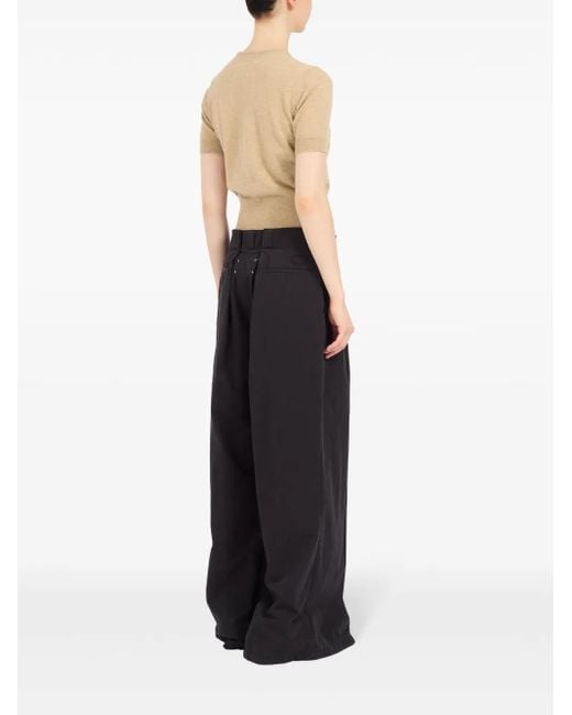 Maison Margiela Black Four-Stitch Logo Palazzo Trousers
