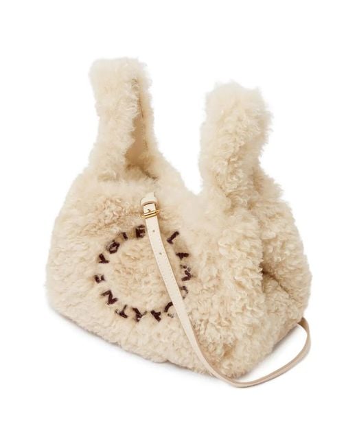 Stella McCartney Natural Stella Logo Faux-Shearling Tote Bag