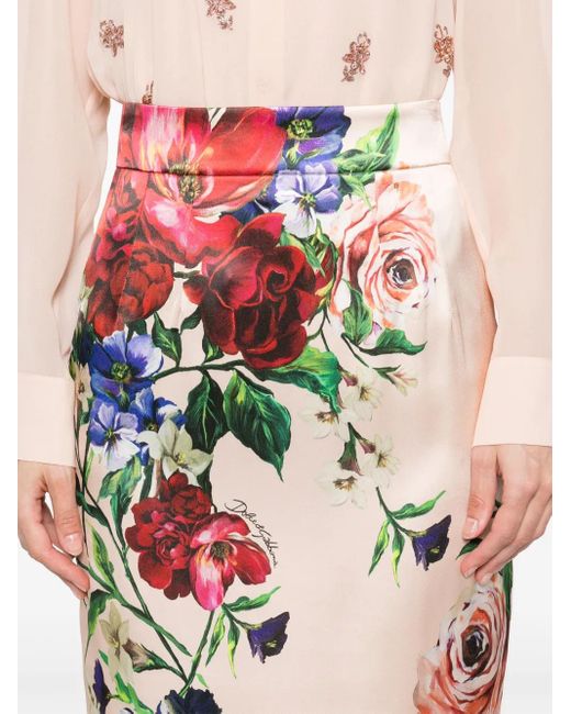 Gonna Midi Con Stampa A Fiori di Dolce & Gabbana in Pink
