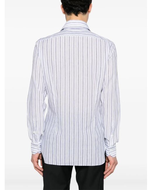 Barba Napoli White Halo-Stripe Semi-Sheer Shirt for men