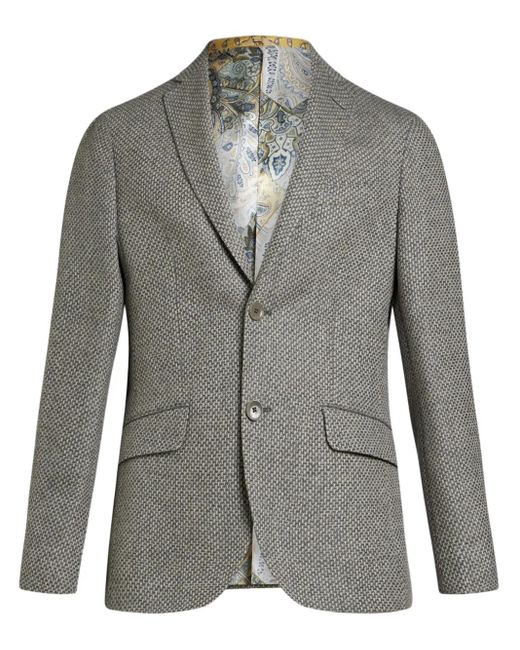 Etro Gray Single-Breasted Wool Blazer for men
