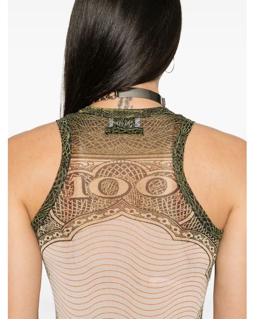 Jean Paul Gaultier Green Cartouche-Print Tulle Mini Dress