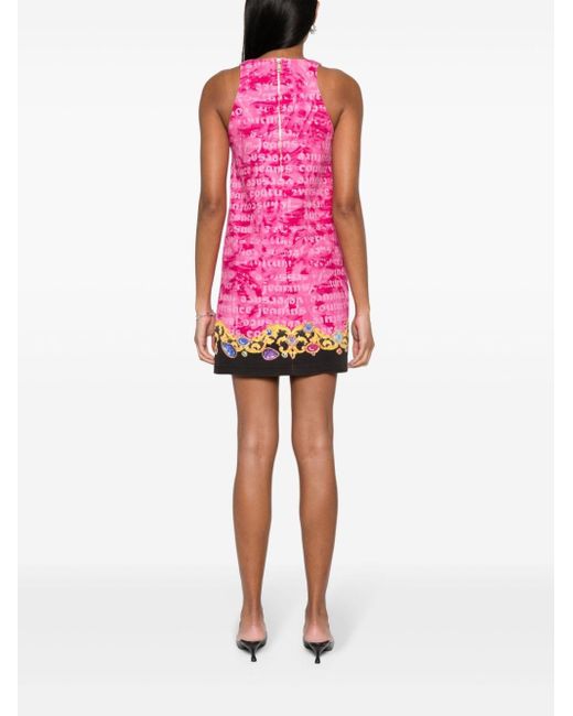 Versace Pink Heart-couture-print Denim Mini Dress