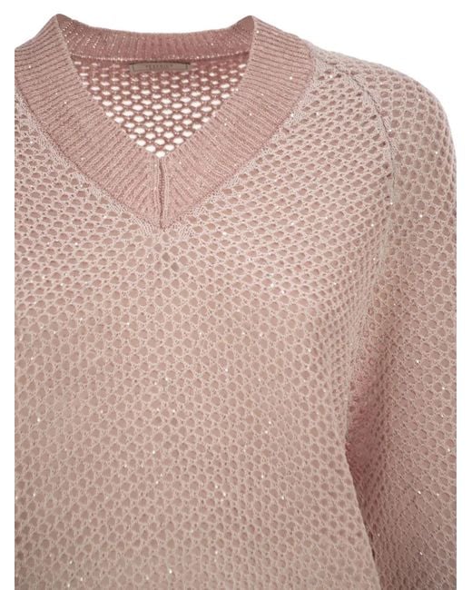 Peserico Pink V-Neck Mesh Top