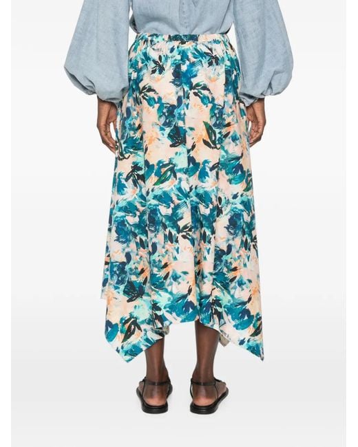 Ulla Johnson Blue Madelyn Floral-Print Midi Skirt
