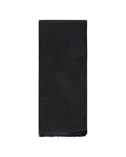 Zegna Black Floral-Jacquard Fringed Scarf for men