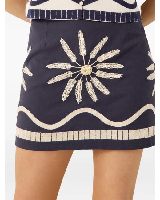 Marie Oliver Blue Orlee Embroidered Cotton Skirt