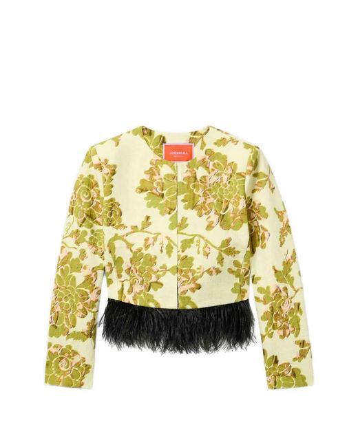 LaDoubleJ Yellow Bijoux Feather-Trim Jacket