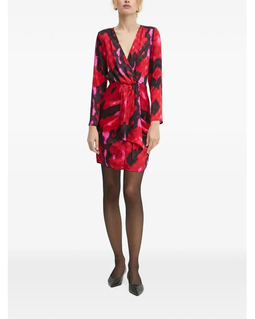Morgan Red Patterned Wrap Mini Dress