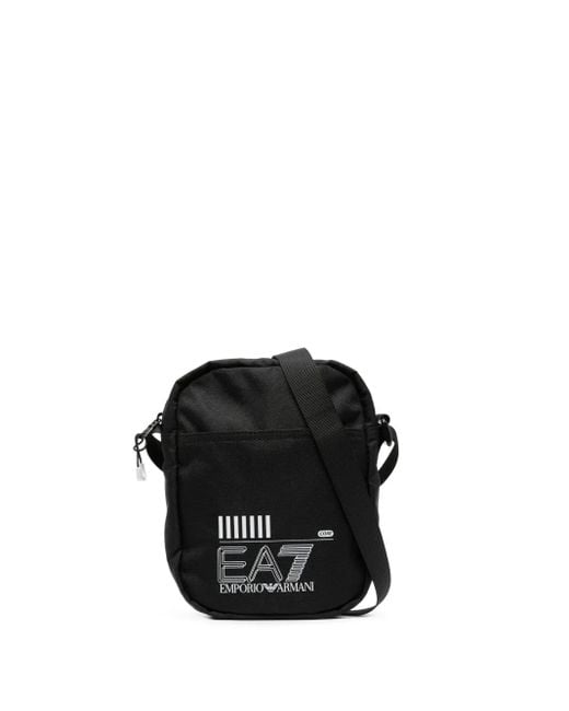 EA7 Black Logo-Print Messenger Bag