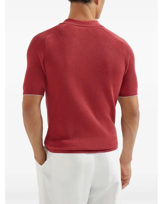 Brunello Cucinelli Red V-Neck Short-Sleeve T-Shirt for men