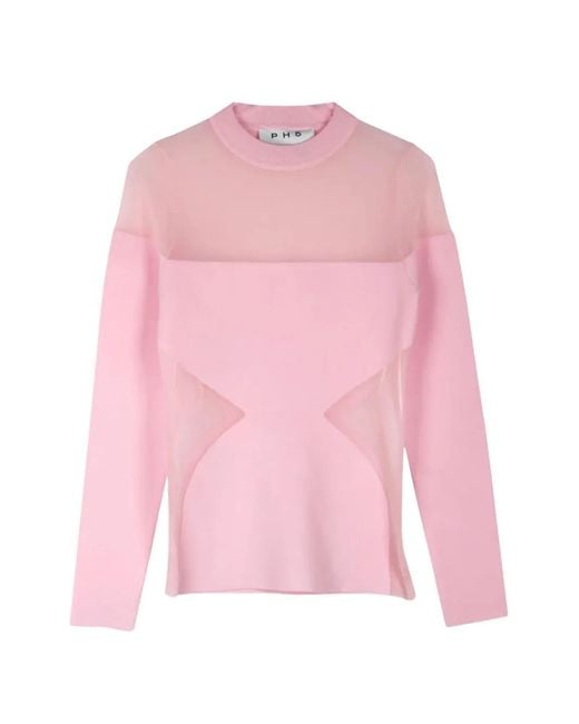 Ph5 Pink Sheer-Panel Long-Sleeve Sweater