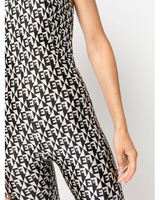 ELISABETTA FRANCHI モノグラムドレス Elisabetta Franchi Monogram-print One Shoulder Jumpsuit in