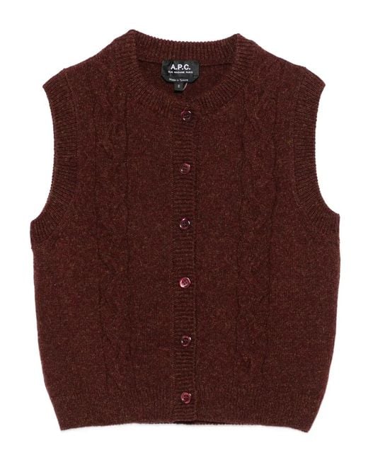 A.P.C. Brown Cable-Knit Sleeveless Vest