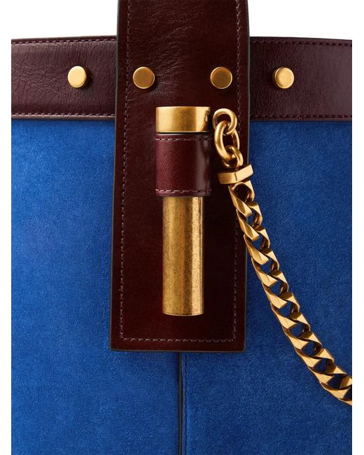 Versace Blue Pivot Small Suede Bucket Bag