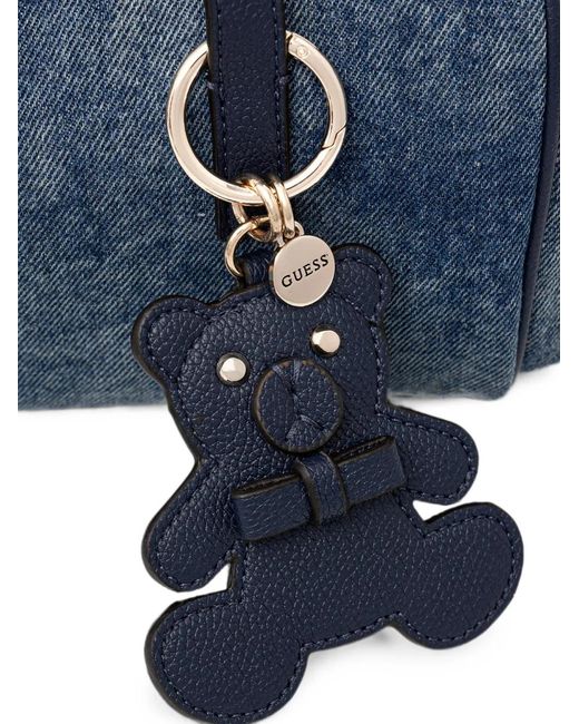 Guess Blue Logo-Plaque Bear-Charm Tote Bag