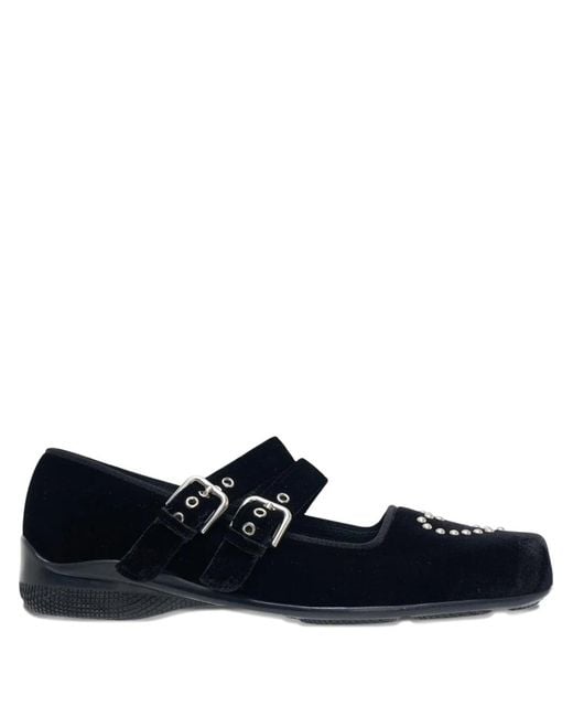 OPEN YY Blue Heart-Stud Buckled Ballet Flats