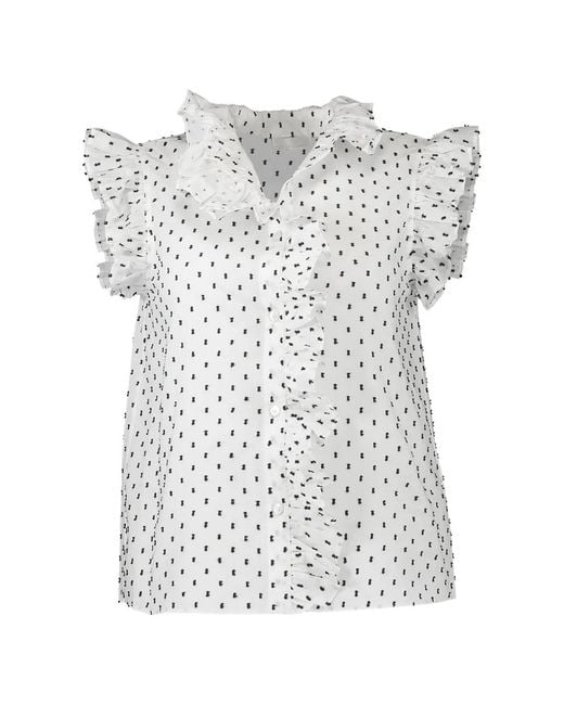 CHRISTY LYNN White Marfa Ruffled Polka-Dot Blouse