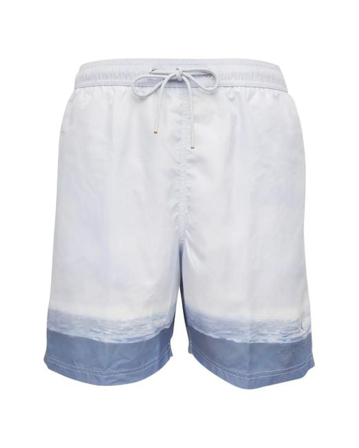 Paul & Shark Blue Drawstring Ocean-Print Swim Shorts for men