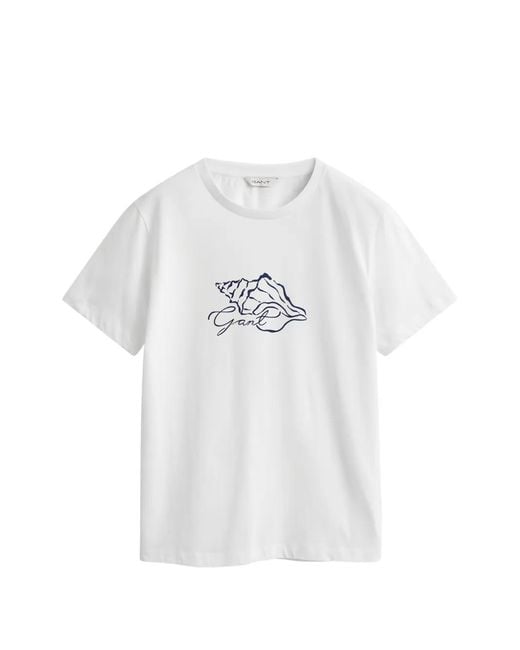 Gant White Shell-Print T-Shirt
