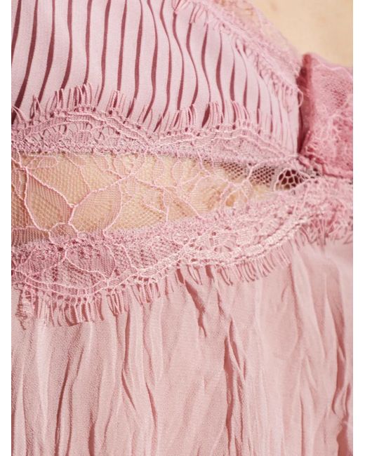 Blumarine Pink Georgette Lace-Pannels V-Neck Top