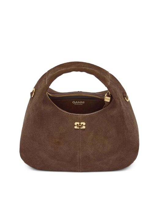 Ganni Brown Suede Mini Tote Bag