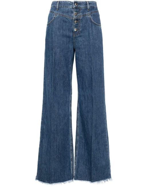 Liu Jo Blue Flared Cotton Jeans With Frayed Hem