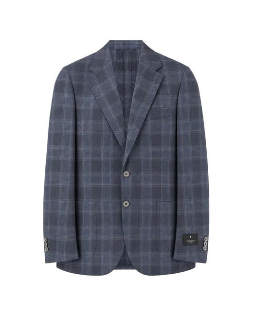 Tombolini Blue Check-Pattern Single-Breasted Blazer for men