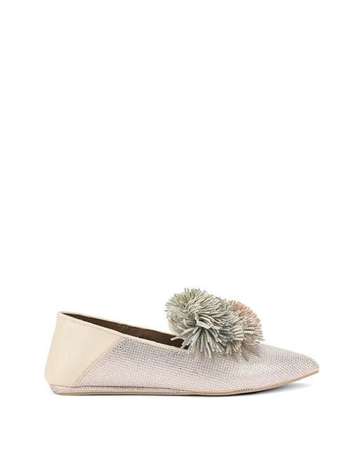 Kurt Geiger White Pom-Pom Pointed Loafers