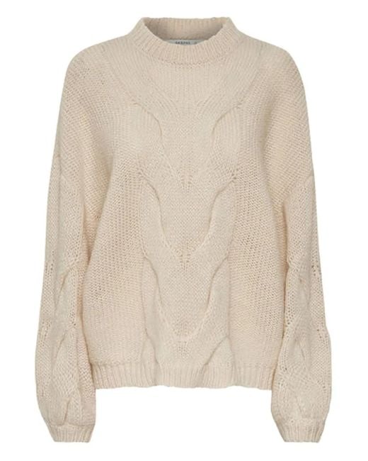 Gestuz Natural Cable-Knit Crew-Neck Sweater