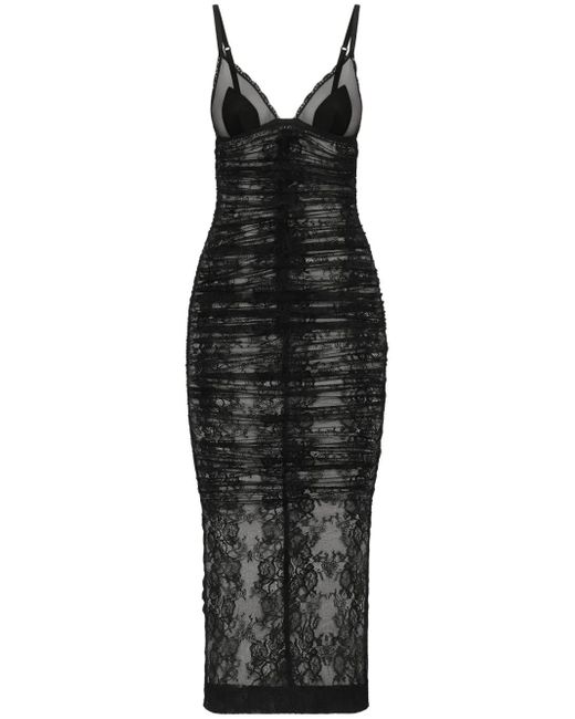 Dolce & Gabbana Black Chantilly Lace Sleeveless Evening Gown