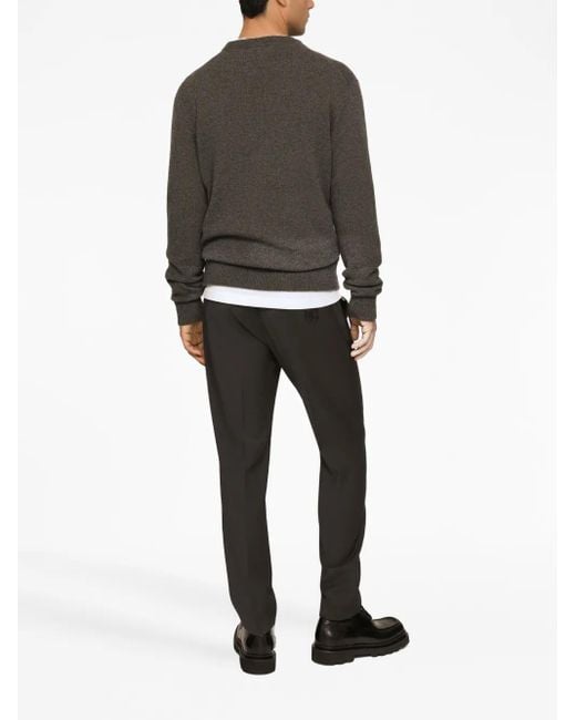 Dolce & Gabbana Gray Logo-Plaque Wool-Blend Cardigan for men