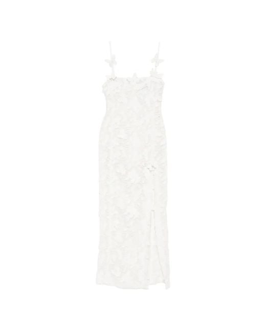 Blumarine White Butterfly-Appliqué Lace Maxi Dress