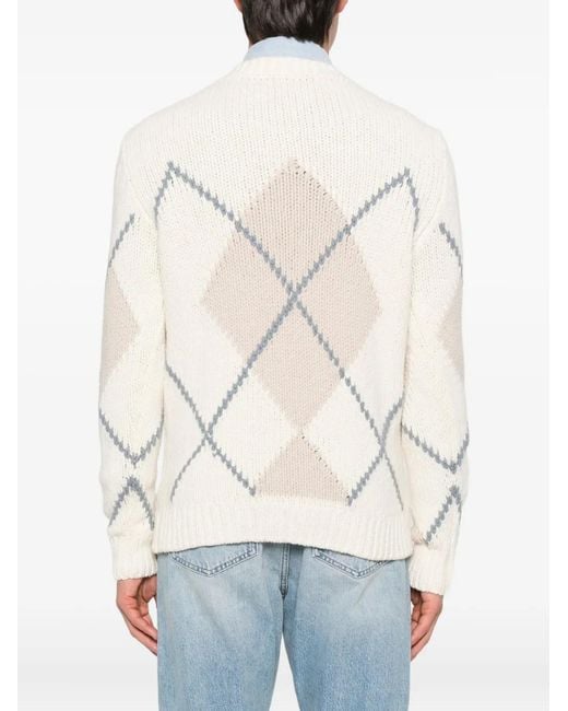 Eleventy Natural Diamond-Pattern Crew-Neck Sweater for men