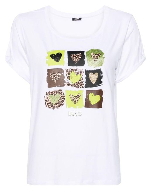 Liu Jo White Hearts-print Jersey T-shirt
