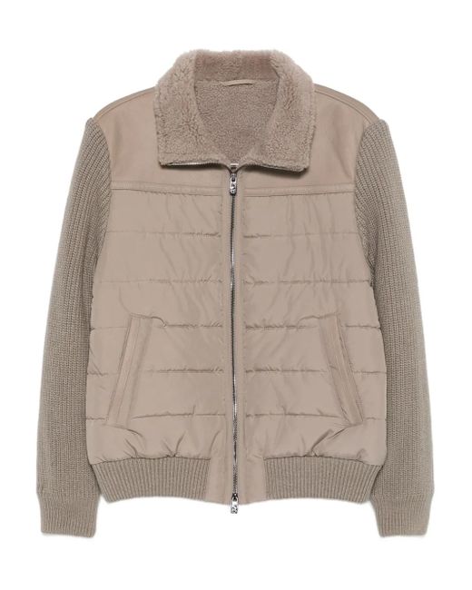 Corneliani Brown Quilted Shearling-Collar Coat for men