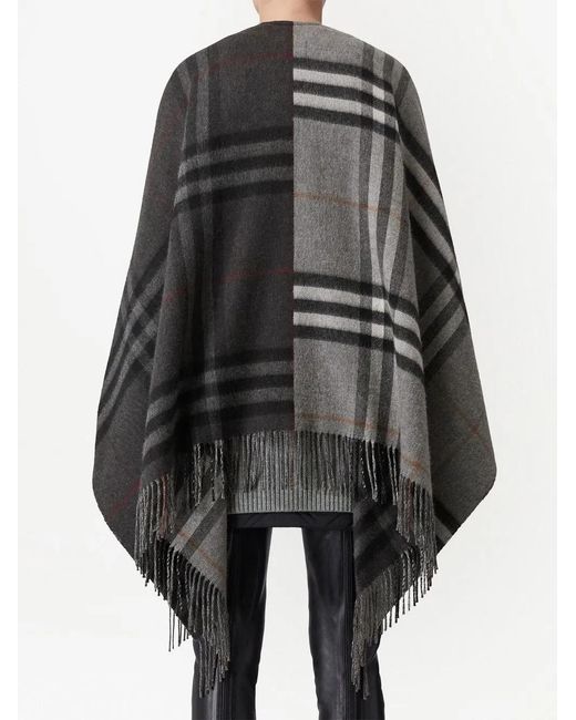 Burberry Black Check Cape Aus Woll-Kaschmir-Jacquard