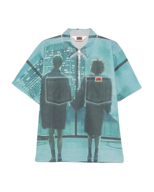 Satoshi Nakamoto Blue Graphic-Print Half-Zip Polo Shirt for men