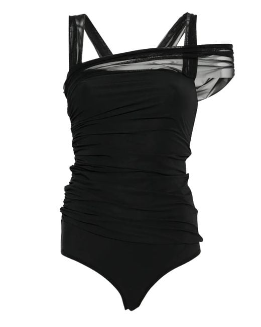 Nensi Dojaka Black Tulle-Detail Ruched Bodysuit