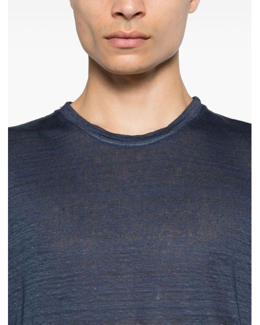 120% Lino Blue Mélange Linen T-shirt for men