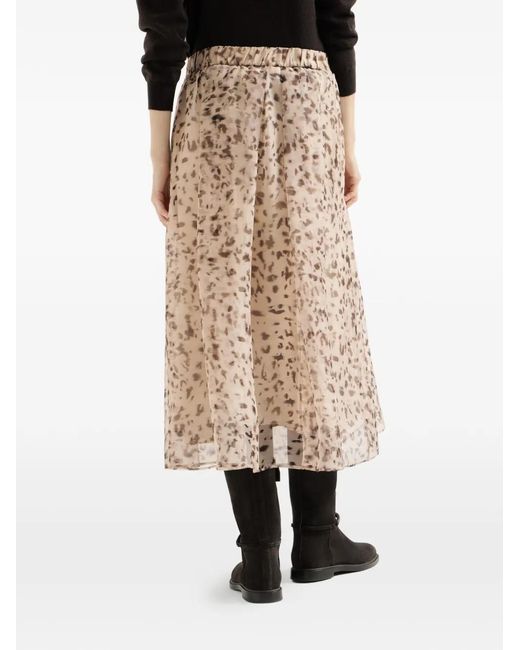 Brunello Cucinelli White Lynx-Print Silk Organza Pleated Skirt
