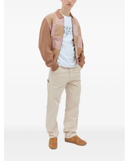 AWAKE NY Natural Knitted-Panel Suede Jacket for men